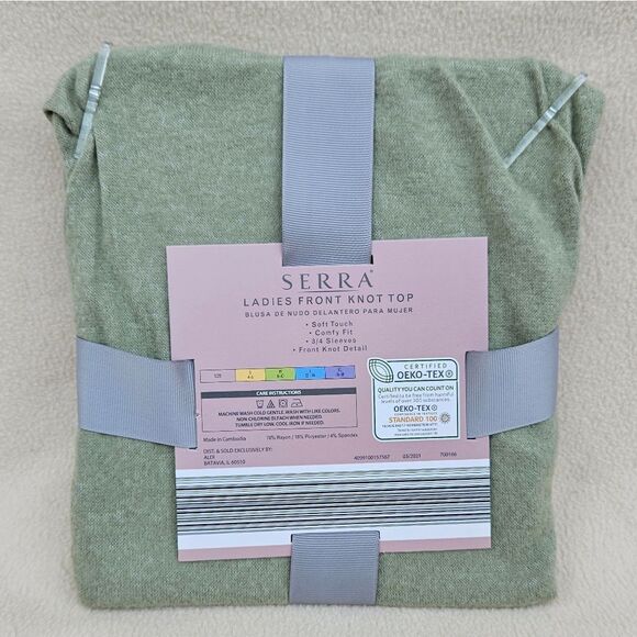 Serra Ladies Soft Front Knot Top Sage Green Size L - Picture 4 of 5